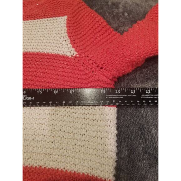 Chico's Women's Size 2 Coral/Ivory Metallic Striped Open knit Coastal‎ Sweater - Picture 7 of 9
